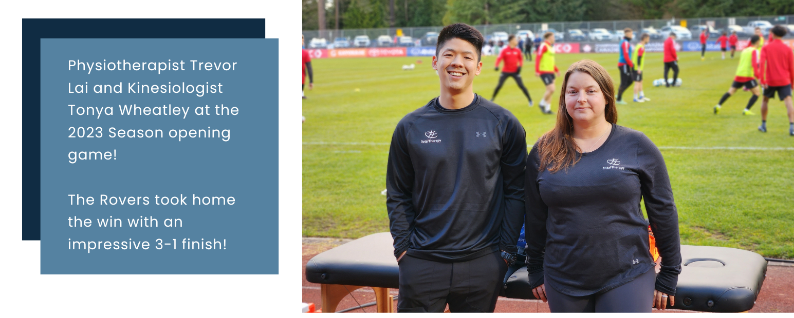 Physiotherapist Trevor Lai and Kinesiologist Tonya Wheatley at the 2023 Season opening game! The Rovers took home the win with an impressive 3-1 finish!